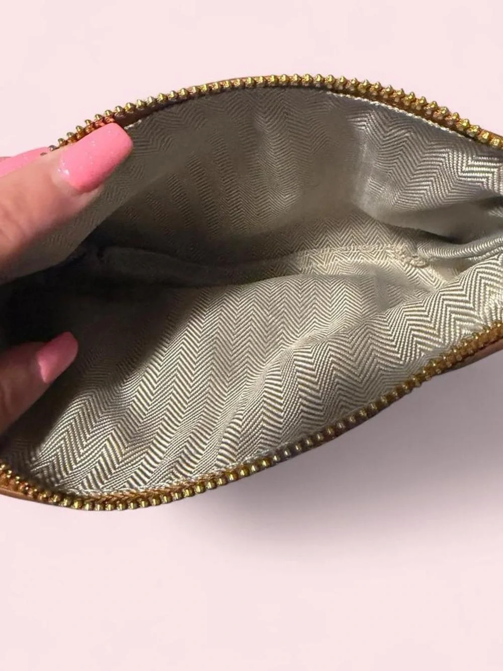 Cream Canvas Cosmetic Pouch with Tan Trim
